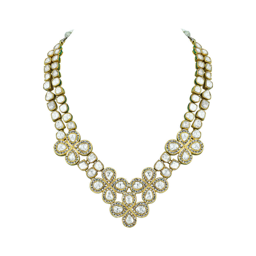 Floral Cluster Polki Necklace with Rose-Cut Diamond Accents
